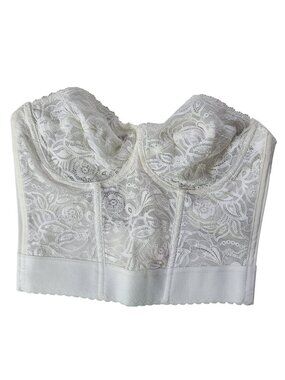 Smoothie Backless Corset Longline Bra White 36C Underwire Strapless Lace Vintage
